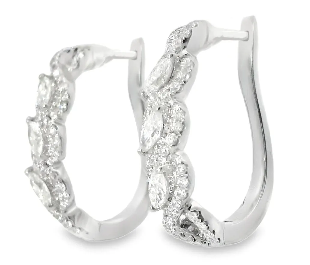 Fabulous 14K White Gold Marquise Diamond Huggie Earrings