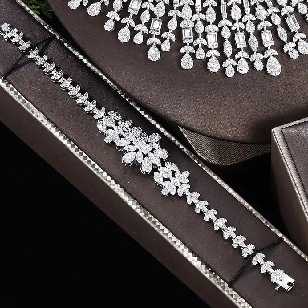 Fashion 4 Piece Bridal Zirconia Jewelry Set for Women's Party, Crystal Wedding Jewelry Set