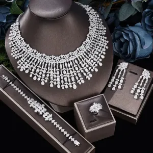 Fashion 4 Piece Bridal Zirconia Jewelry Set for Women's Party, Crystal Wedding Jewelry Set