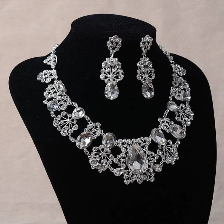 Fashion Rhinestone Silver Color Crystal Costume Jewelry Sets