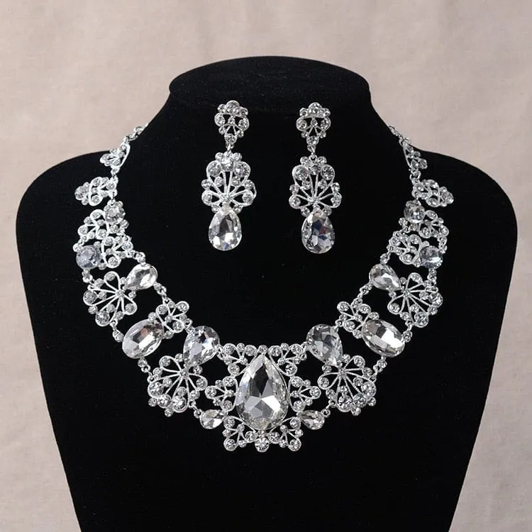 Fashion Rhinestone Silver Color Crystal Costume Jewelry Sets