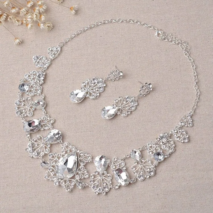 Fashion Rhinestone Silver Color Crystal Costume Jewelry Sets