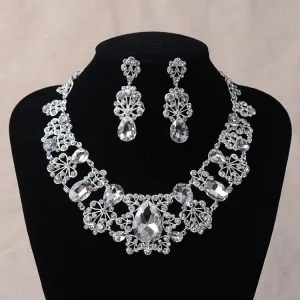 Fashion Rhinestone Silver Color Crystal Costume Jewelry Sets