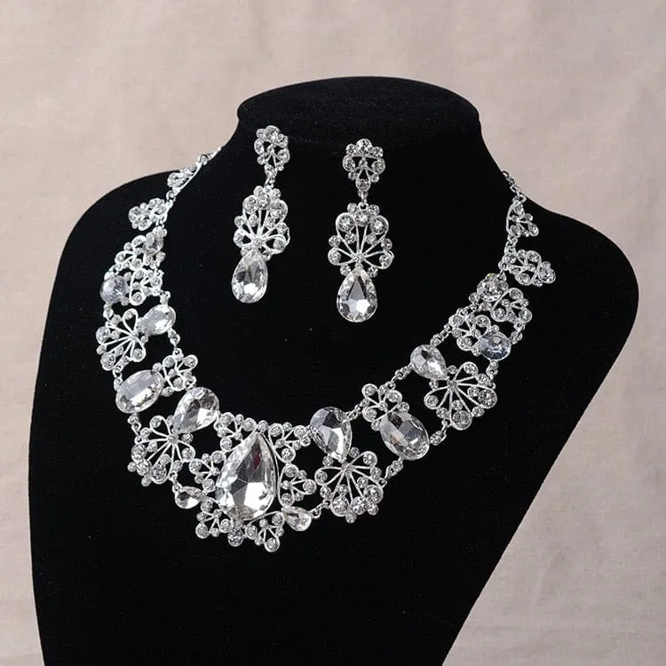 Fashion Rhinestone Silver Color Crystal Costume Jewelry Sets