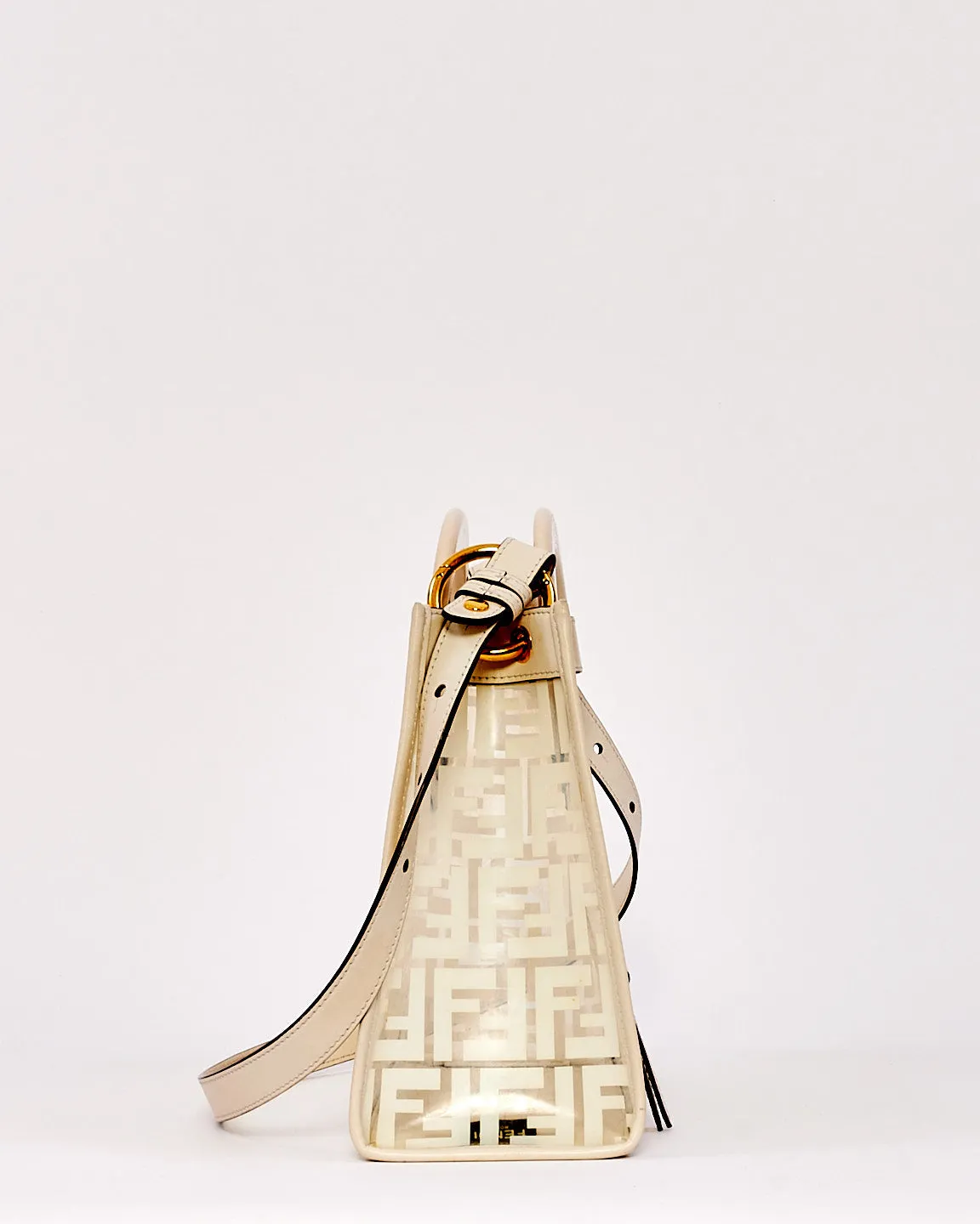 Fendi White Zucca PVC and Leather Runaway Shopper Tote