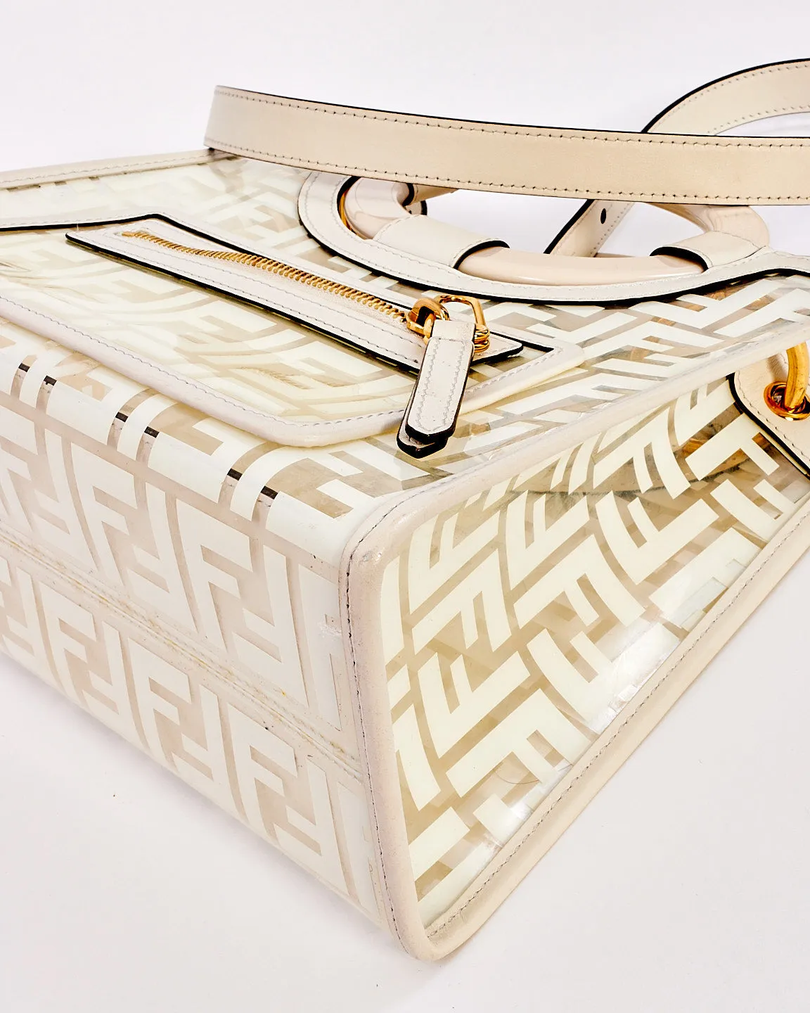 Fendi White Zucca PVC and Leather Runaway Shopper Tote