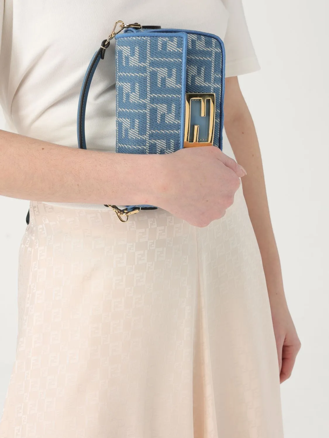 FF Mini Baguette Denim Shoulder Bag