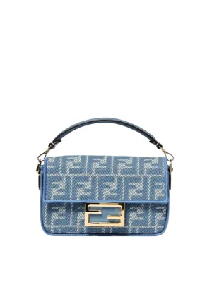 FF Mini Baguette Denim Shoulder Bag