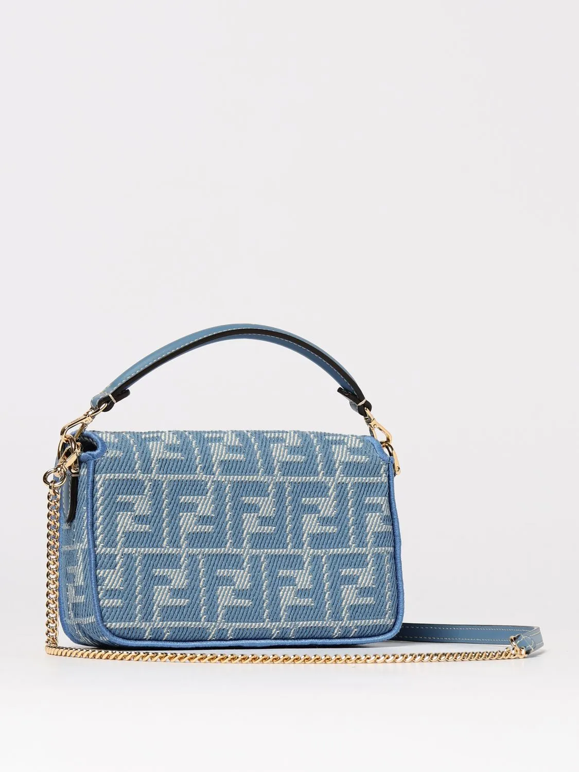 FF Mini Baguette Denim Shoulder Bag