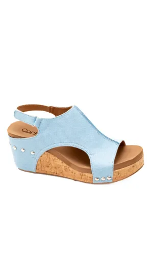 FINAL SALE: Canvas Carley Wedges by Corky's - Light Blue