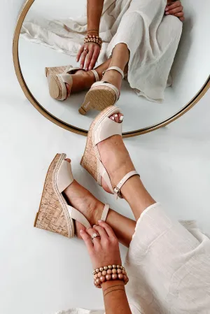 Finding Favor Peep Toe Cork Wedge Heels (Nude)
