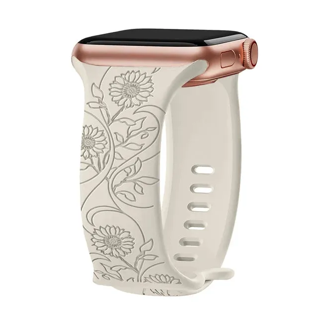 Floral Engraved Soft Silicone Apple Watch Band
