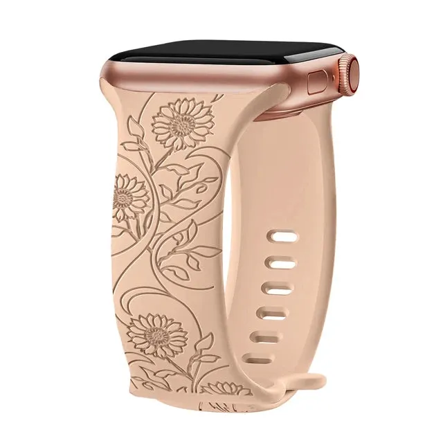 Floral Engraved Soft Silicone Apple Watch Band