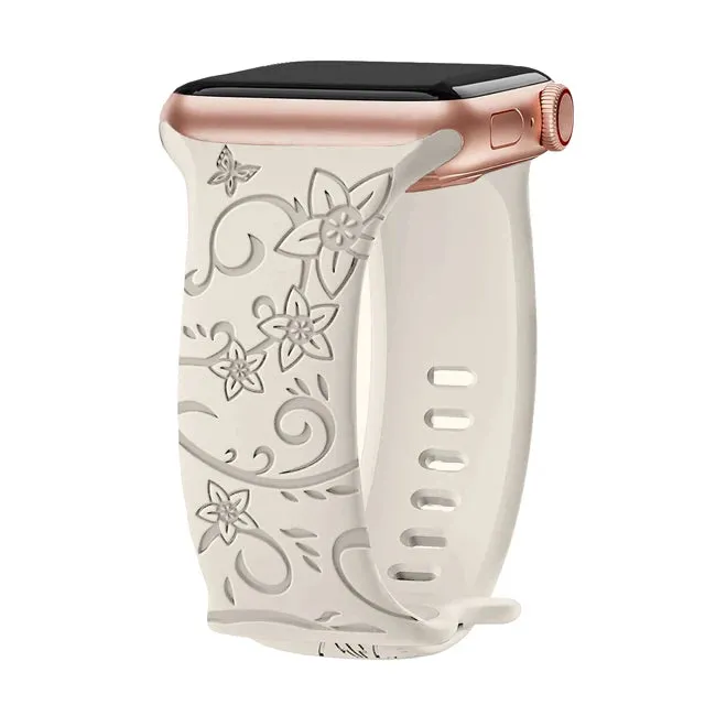 Floral Engraved Soft Silicone Apple Watch Band