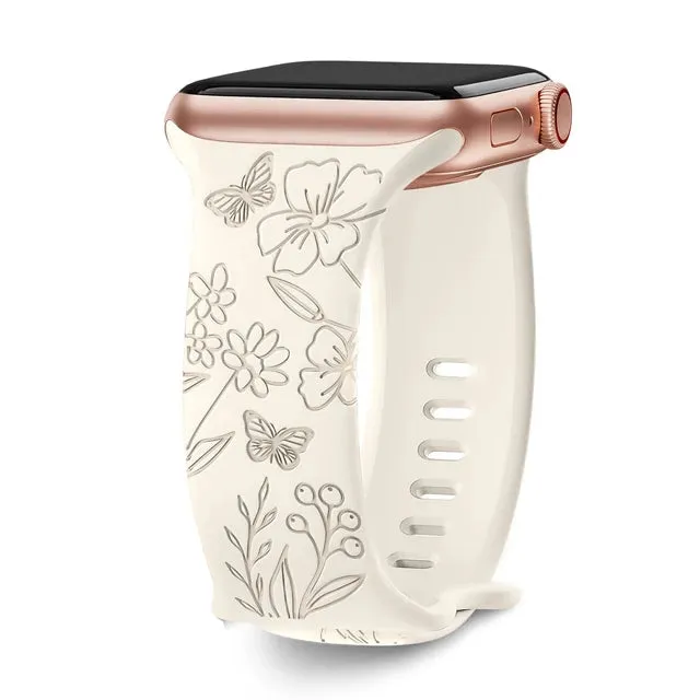 Floral Engraved Soft Silicone Apple Watch Band