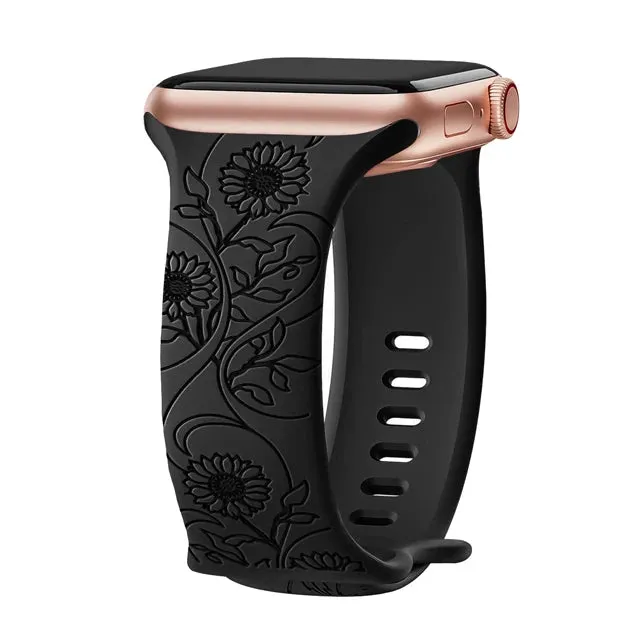 Floral Engraved Soft Silicone Apple Watch Band