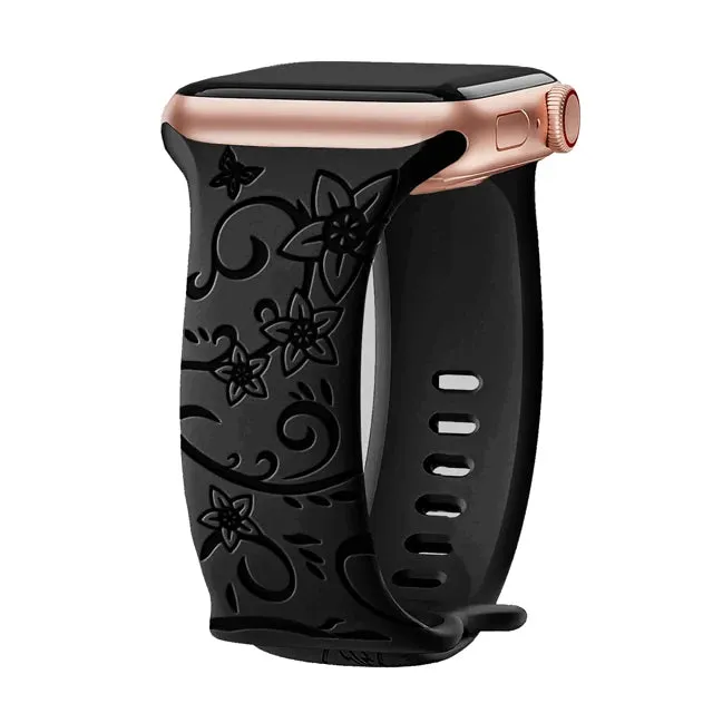 Floral Engraved Soft Silicone Apple Watch Band