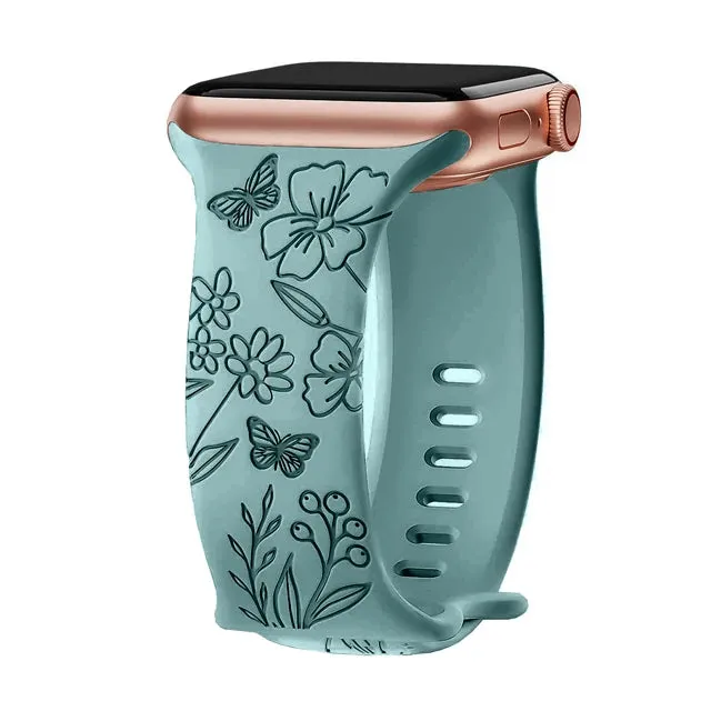 Floral Engraved Soft Silicone Apple Watch Band