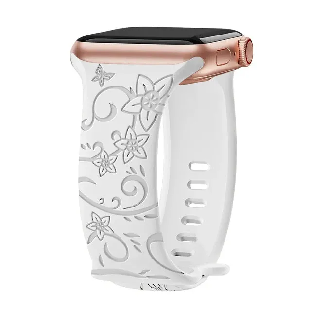 Floral Engraved Soft Silicone Apple Watch Band