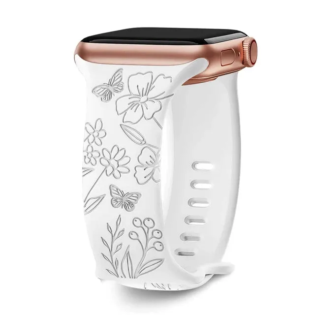 Floral Engraved Soft Silicone Apple Watch Band