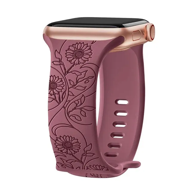 Floral Engraved Soft Silicone Apple Watch Band
