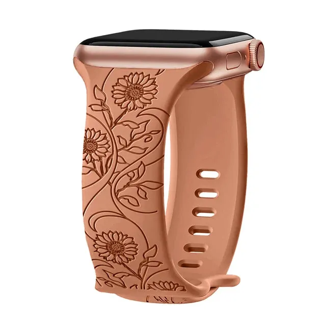 Floral Engraved Soft Silicone Apple Watch Band