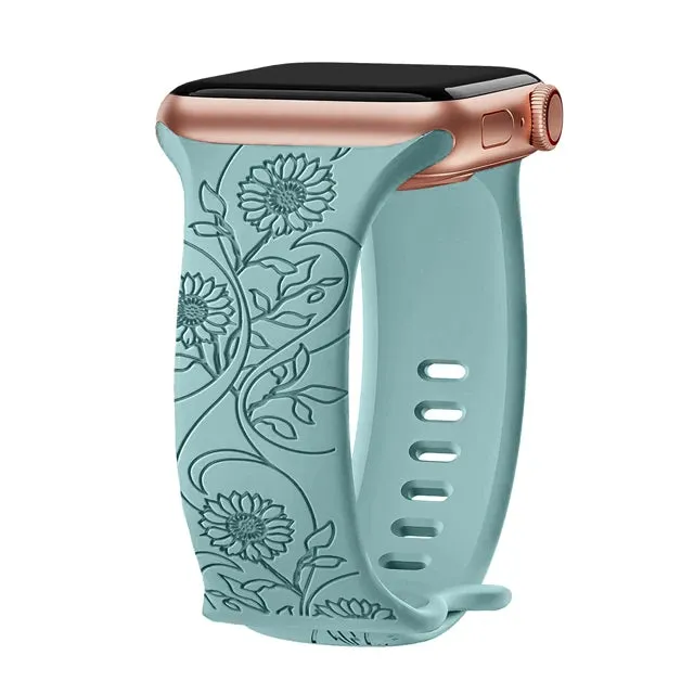 Floral Engraved Soft Silicone Apple Watch Band