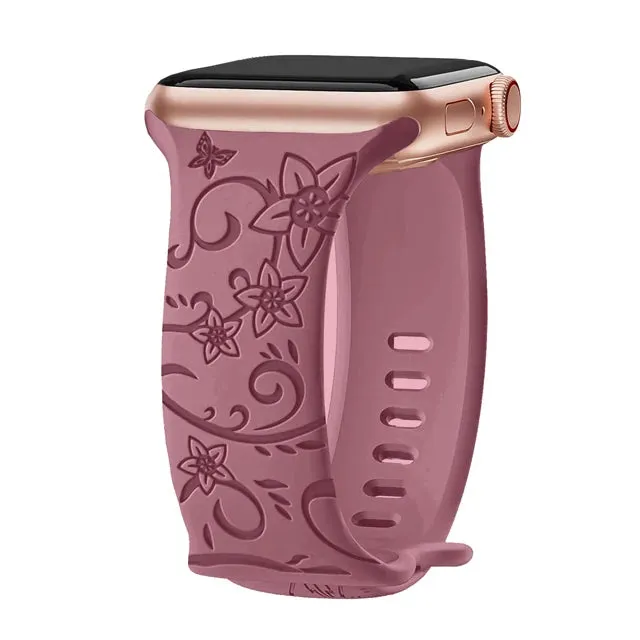 Floral Engraved Soft Silicone Apple Watch Band