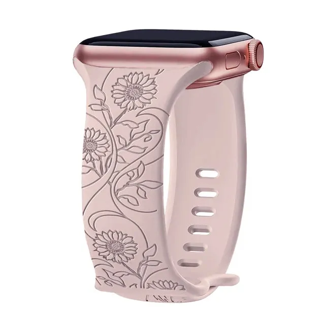 Floral Engraved Soft Silicone Apple Watch Band