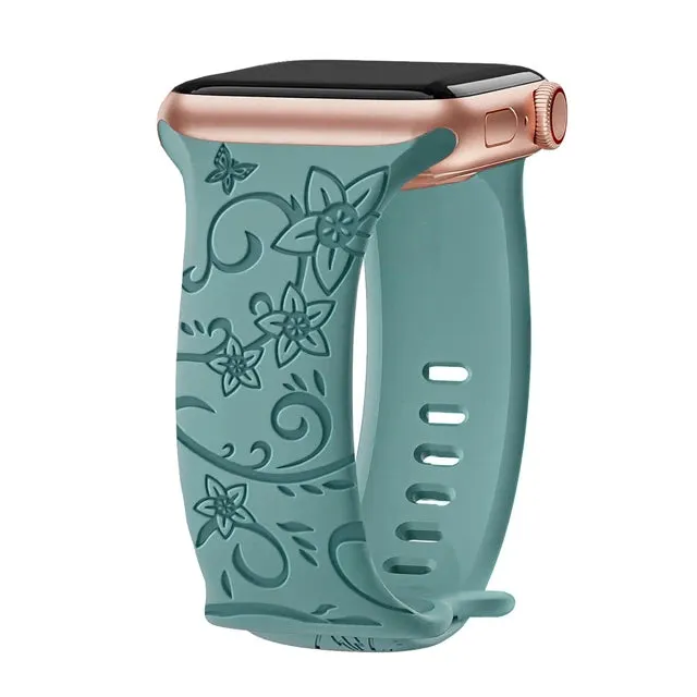 Floral Engraved Soft Silicone Apple Watch Band