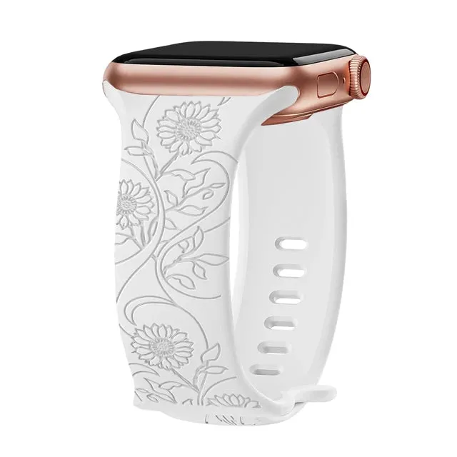 Floral Engraved Soft Silicone Apple Watch Band