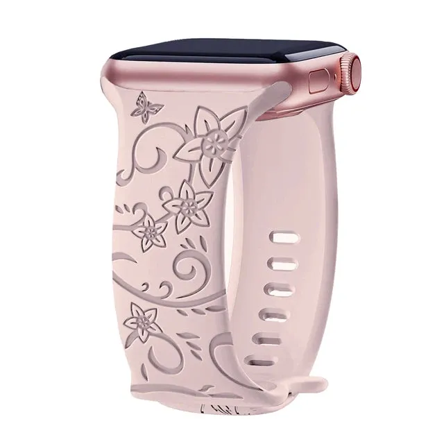 Floral Engraved Soft Silicone Apple Watch Band