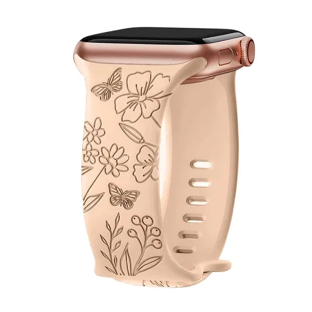 Floral Engraved Soft Silicone Apple Watch Band
