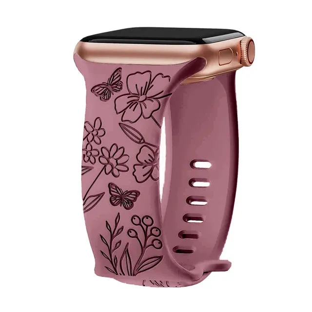 Floral Engraved Soft Silicone Apple Watch Band