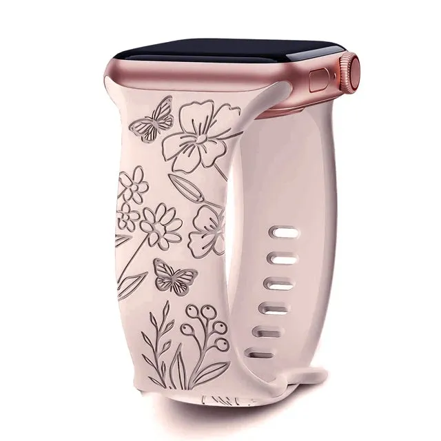 Floral Engraved Soft Silicone Apple Watch Band