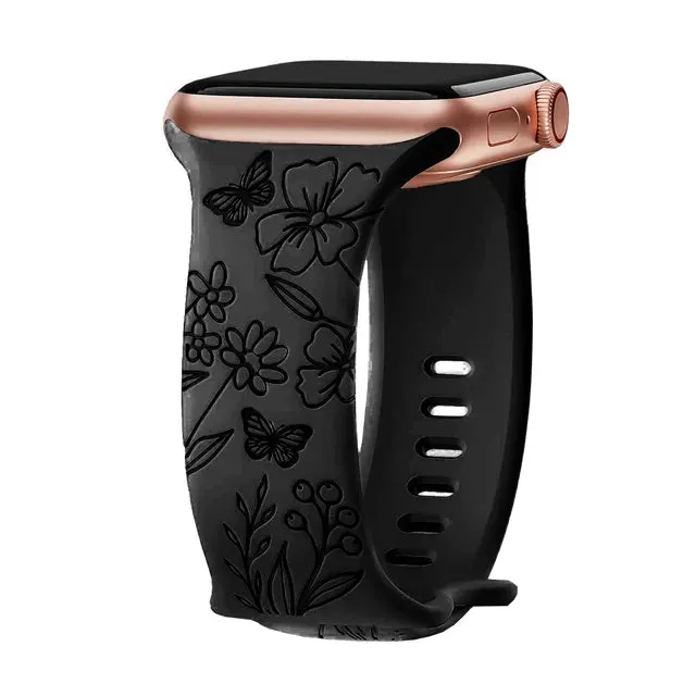 Floral Engraved Soft Silicone Apple Watch Band