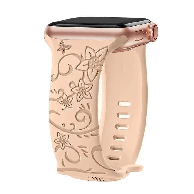 Floral Engraved Soft Silicone Apple Watch Band