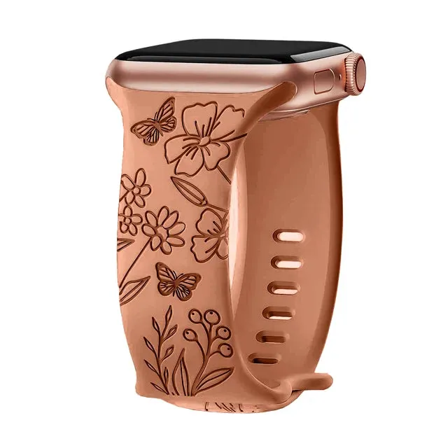 Floral Engraved Soft Silicone Apple Watch Band