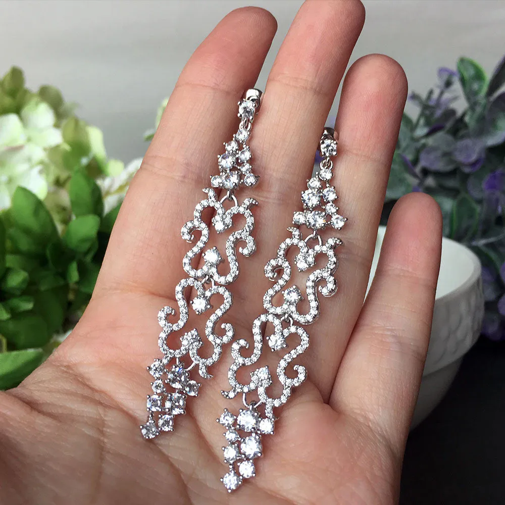 Floral Gothic CZ micro pave drop wedding earrings, Wedding Jewelry, Bridal, Bridesmaids