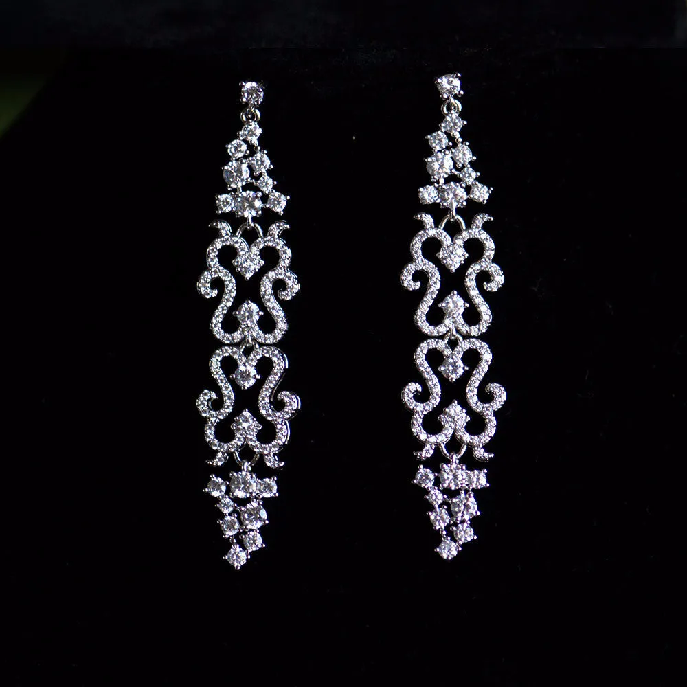 Floral Gothic CZ micro pave drop wedding earrings, Wedding Jewelry, Bridal, Bridesmaids