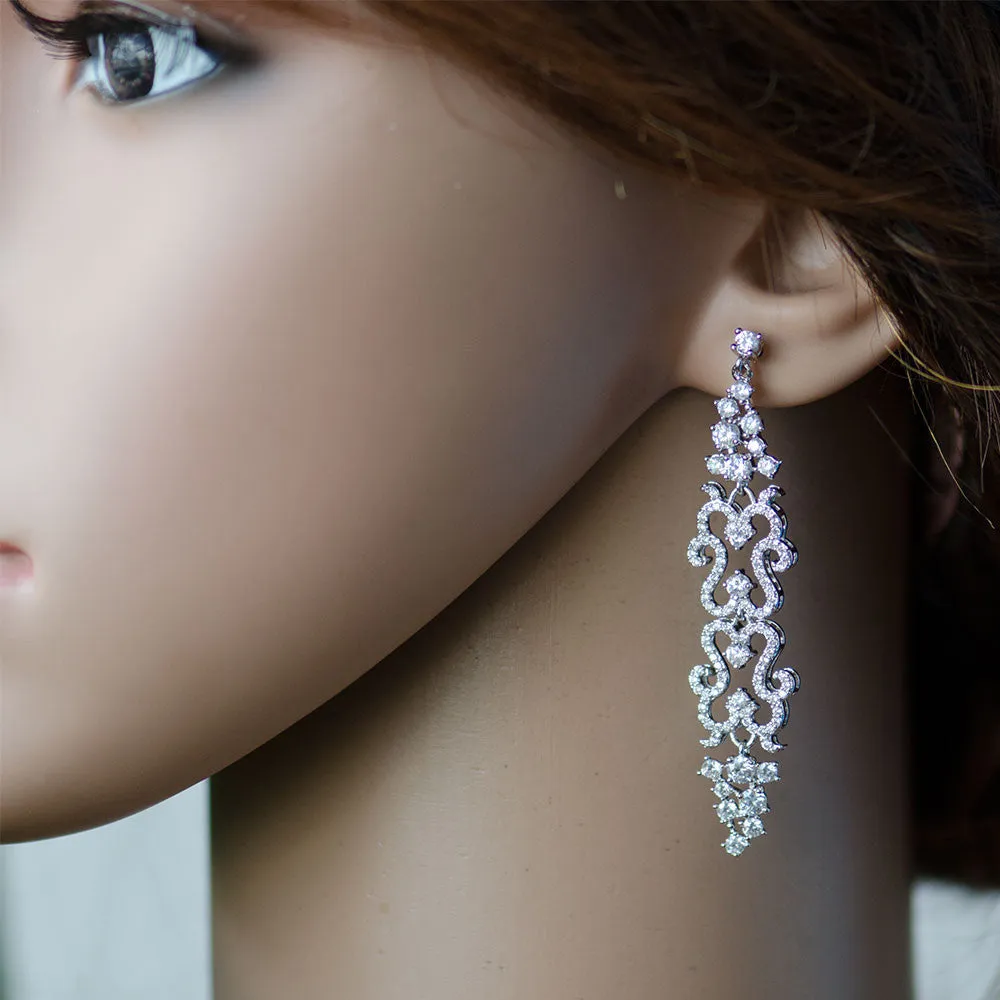 Floral Gothic CZ micro pave drop wedding earrings, Wedding Jewelry, Bridal, Bridesmaids