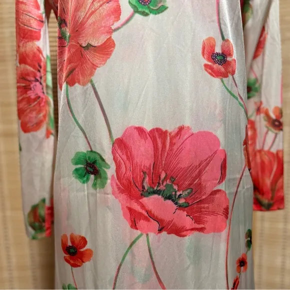 Floral Maxi house Dress and nightgown set  - White and Pink vintage 70s nylon