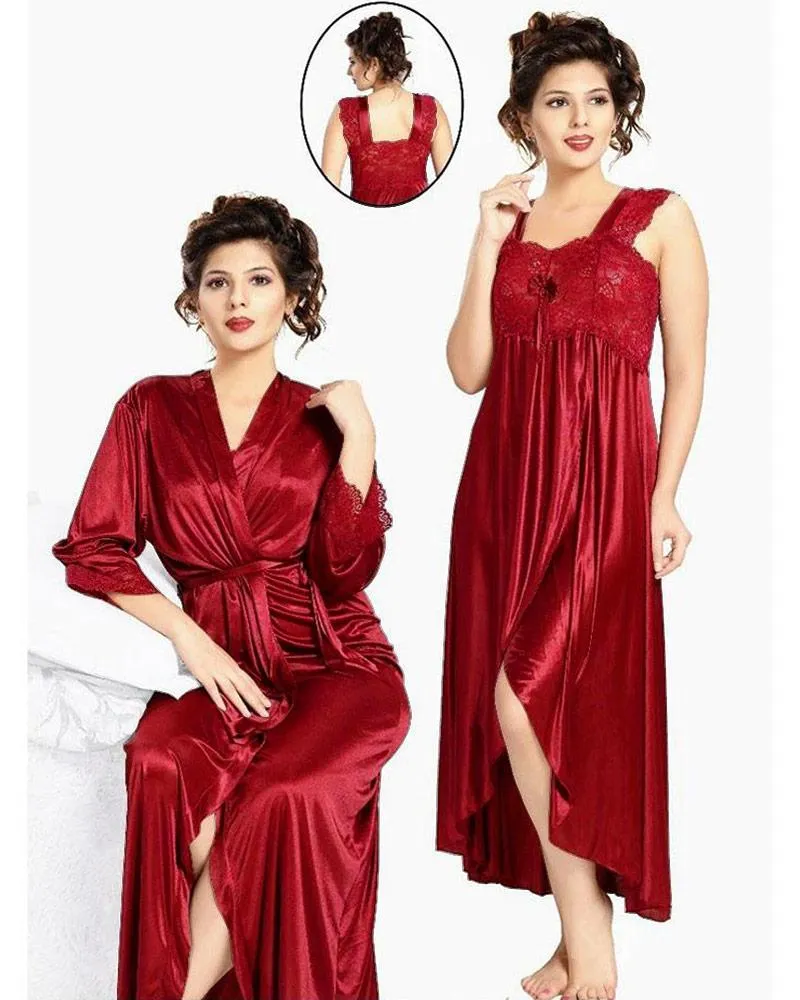 Flourish Nighty FL-533 - 2Pcs Bridal Nighty Set - Long Nighty