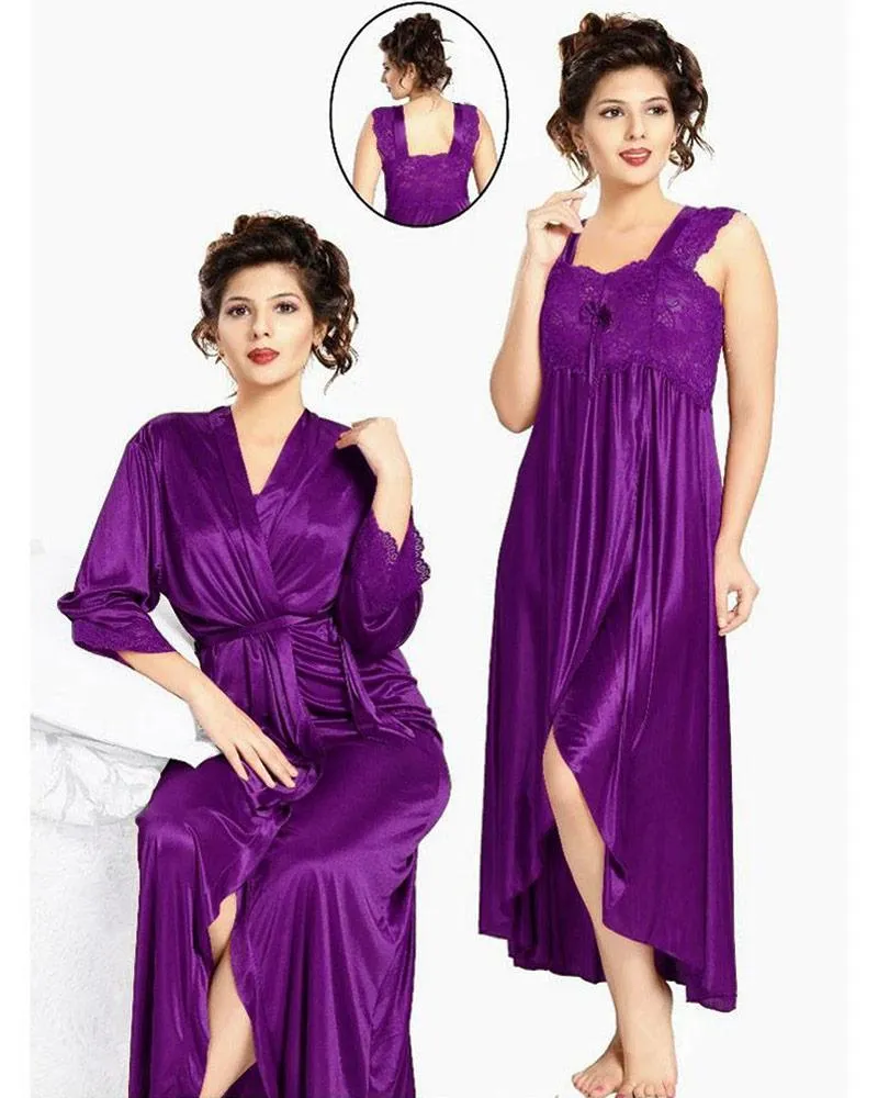 Flourish Nighty FL-533 - 2Pcs Bridal Nighty Set - Long Nighty