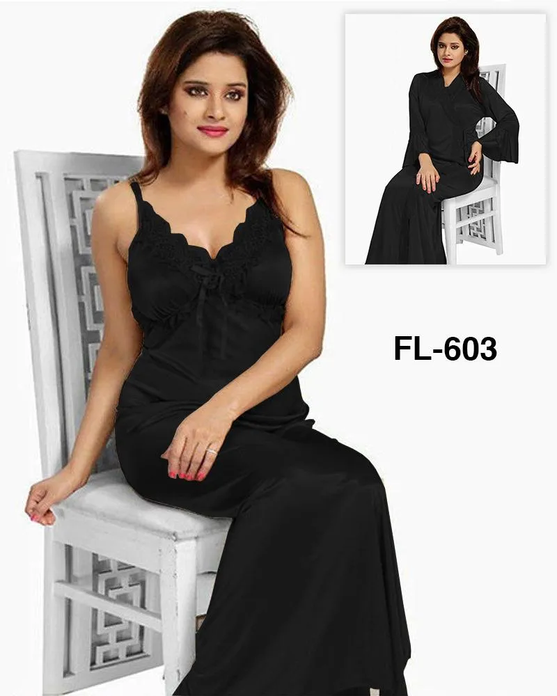 Flourish Nighty FL-603 - 2Pcs Bridal Nighty Set - Long Nighty