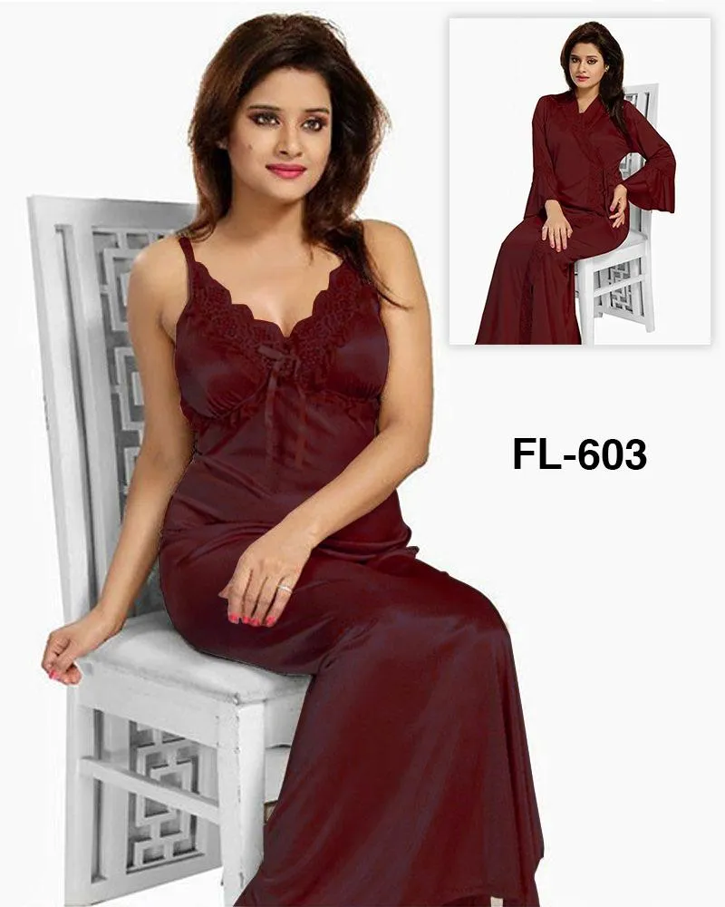 Flourish Nighty FL-603 - 2Pcs Bridal Nighty Set - Long Nighty