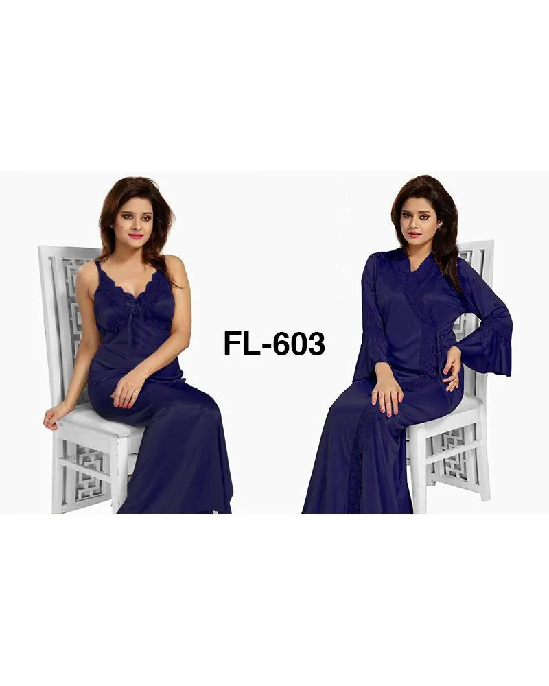 Flourish Nighty FL-603 - 2Pcs Bridal Nighty Set - Long Nighty