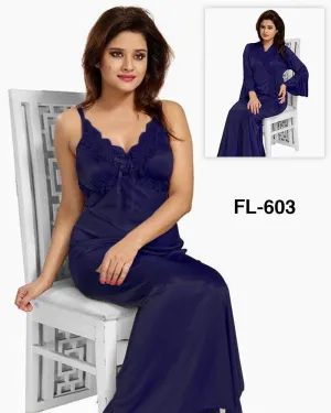 Flourish Nighty FL-603 - 2Pcs Bridal Nighty Set - Long Nighty