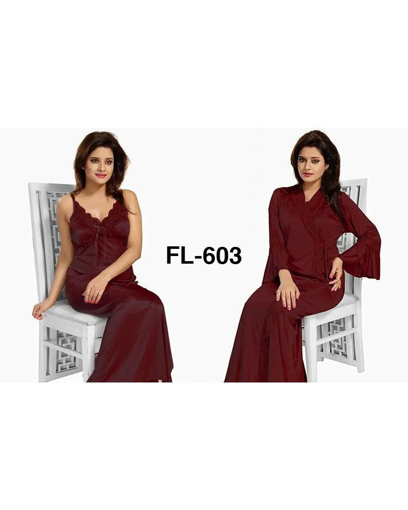Flourish Nighty FL-603 - 2Pcs Bridal Nighty Set - Long Nighty