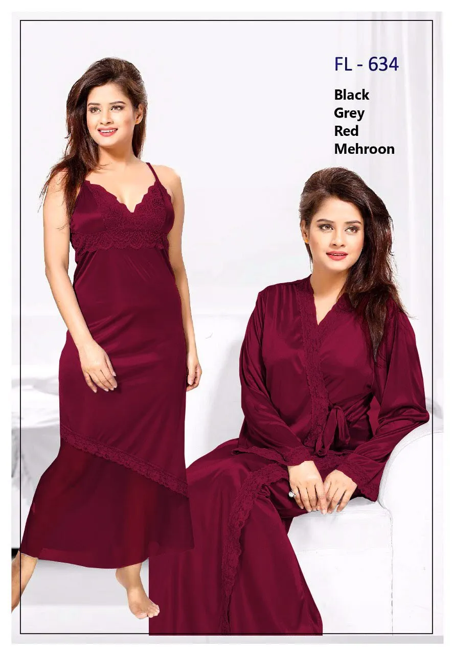 Flourish Nighty FL-634 - 2Pcs Bridal Nighty Set - Long Nighty